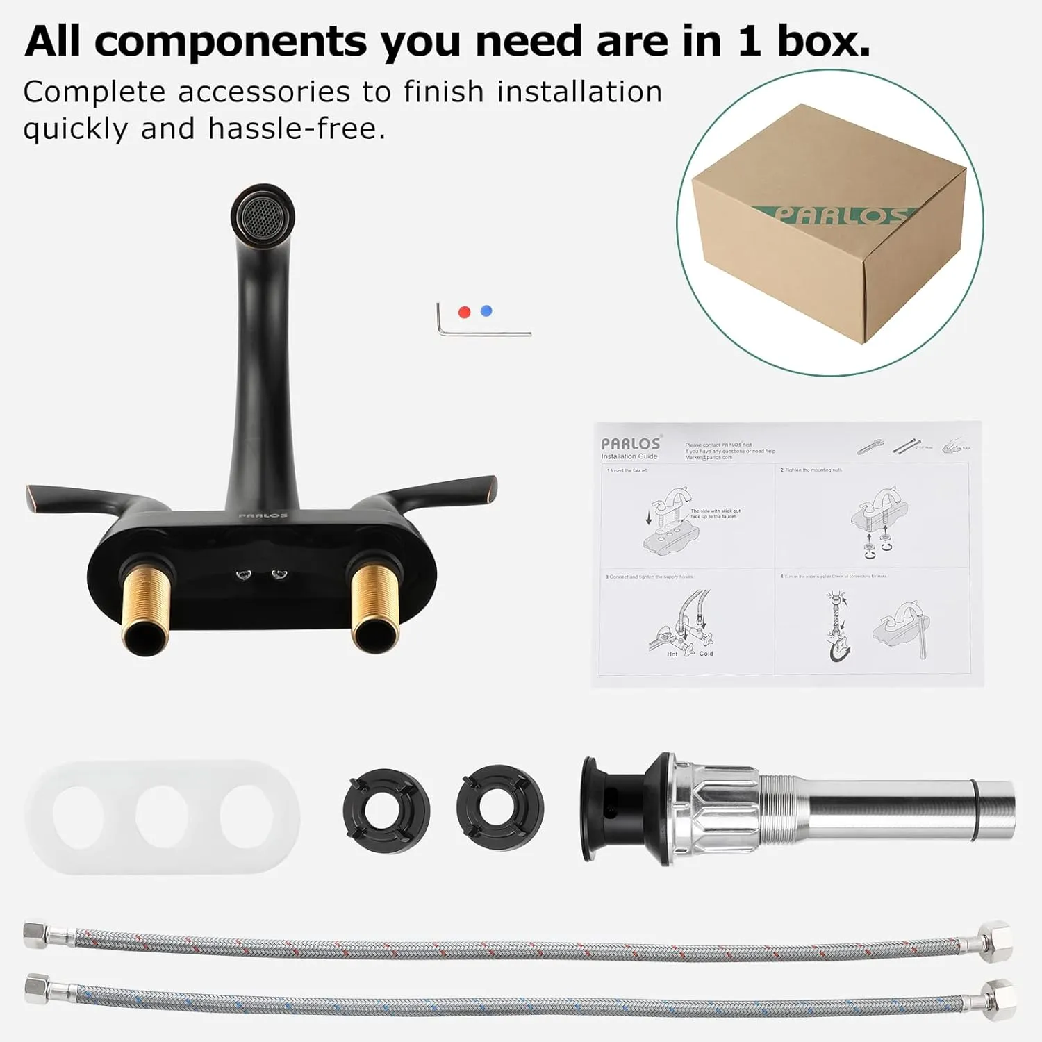 PARLOS 2-Handle Bathroom Sink Faucet with Metal Drain Assembly and Supply Hose Lead-Free cUPC Mixer Double Handle Tap Deck Mounted Oil Rubbed Bronze, 1.2 GPM