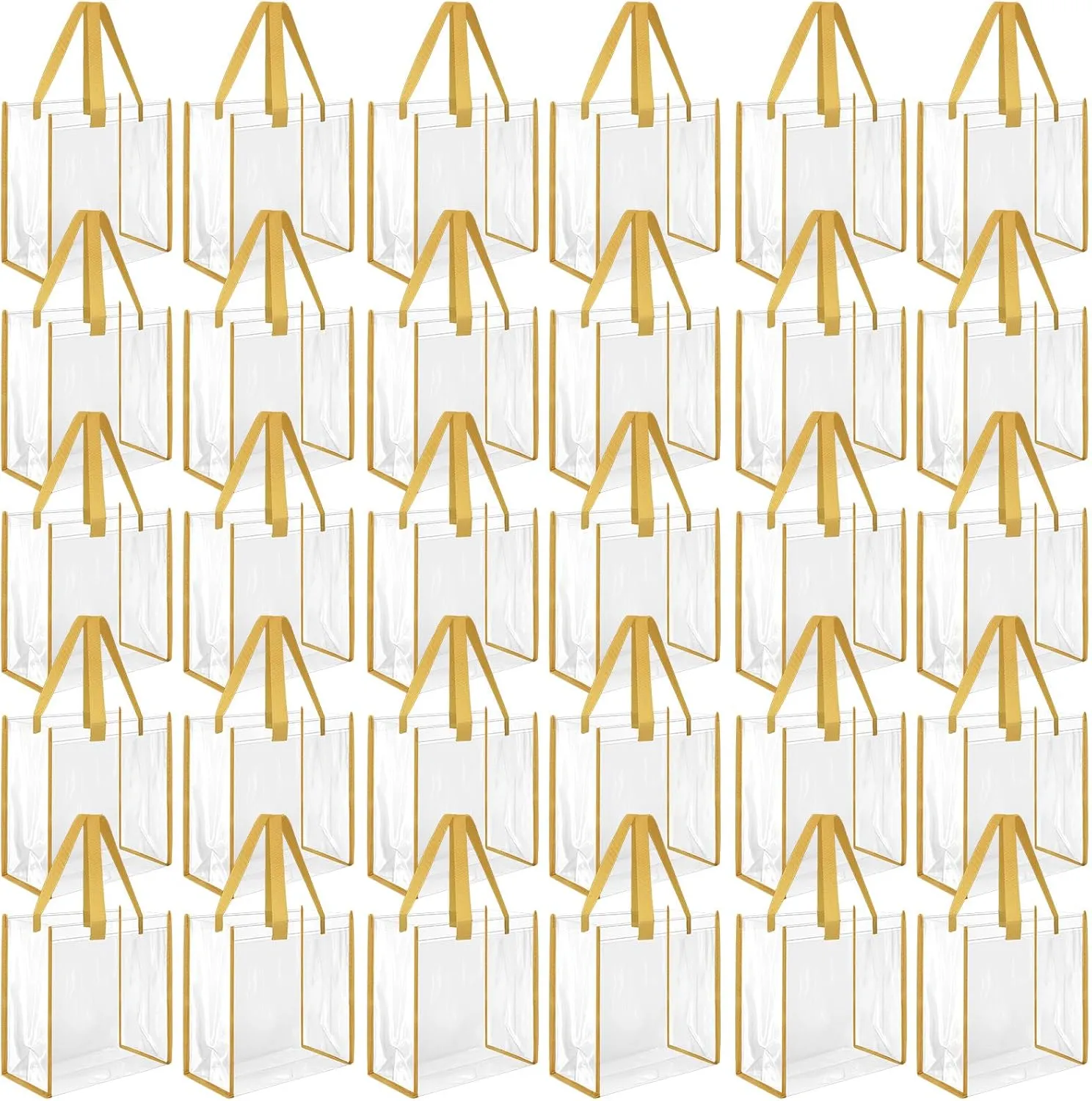 Paterr 30 Pcs Clear Tote Bag Stadium Approved Bulk 10 x 10 x 4 inch Plastic Tote Gifts Bags with Handle for Women Sports Gym(Gold)