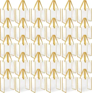 Paterr 30 Pcs Clear Tote Bag Stadium Approved Bulk 10 x 10 x 4 inch Plastic Tote Gifts Bags with Handle for Women Sports Gym(Gold)