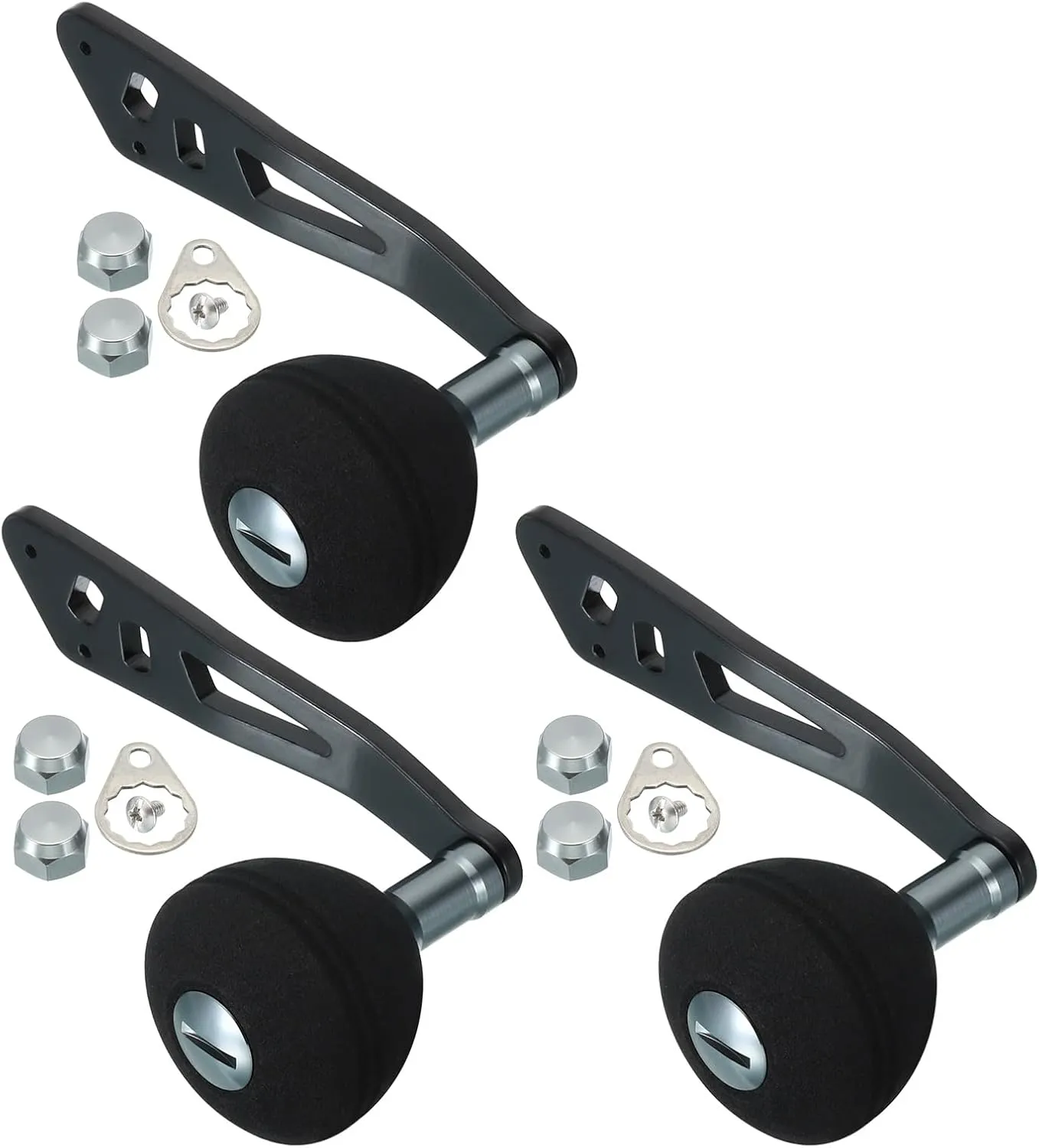 PATIKIL Baitcasting Power Handle, 3 Set Metal Fishing Reel Handle EVA Knob Grip Replacement Parts for Rocker Arm Accessories, Black
