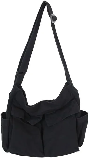 Pbkabiug Canvas Crossbody Bag Large Messenger Bags Travel Shoulder Bag Multi-pocket Casual Tote Bag for Women and Men