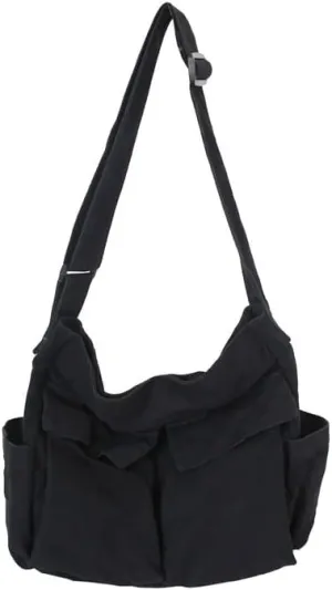 Pbkabiug Canvas Crossbody Bag Large Messenger Bags Travel Shoulder Bag Multi-pocket Casual Tote Bag for Women and Men