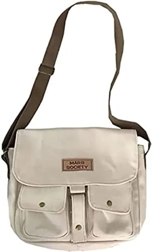 Pbkabiug Women's Canvas Bag Harajuku Messenger Bag Shoulder Bags Vintage Canvas Bag Multiple Pockets Crossbody Bag