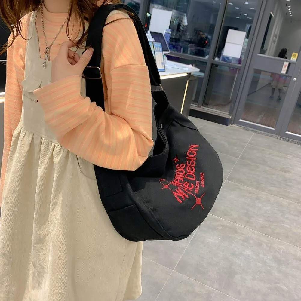 Pbkabiug Y2K HandBags Vintage Casual Shoulder Tote Bag Large Capacity Letter Messenger Crossbody Bags Denim Canvas Women