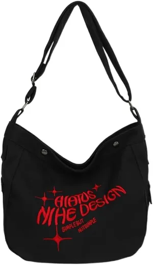 Pbkabiug Y2K HandBags Vintage Casual Shoulder Tote Bag Large Capacity Letter Messenger Crossbody Bags Denim Canvas Women