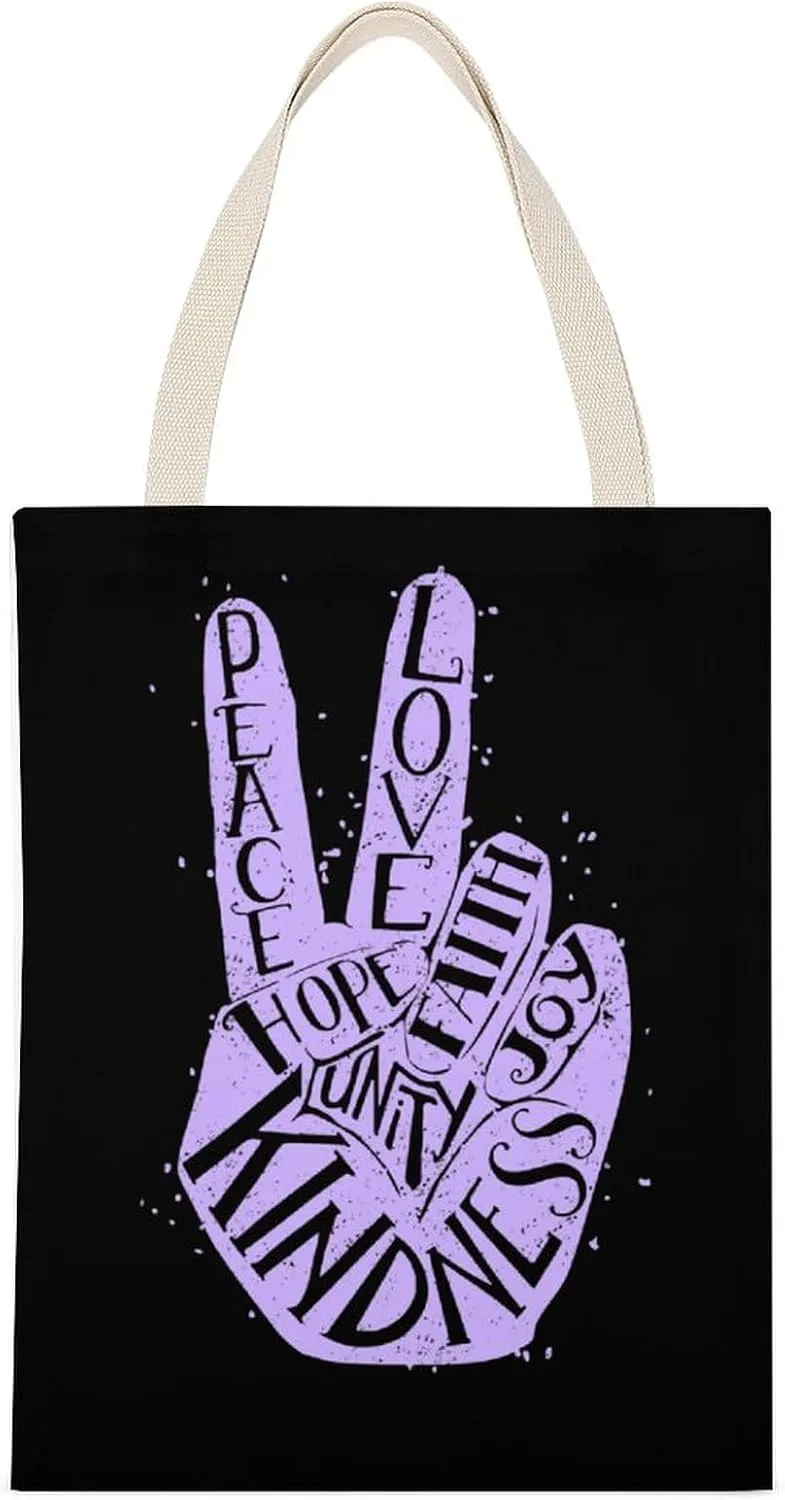Peace Love Faith Joy Casual Canvas Tote Bag Big Capacity Handbag Shoulder Bag Reusable Grocery Canvas Tote Bags