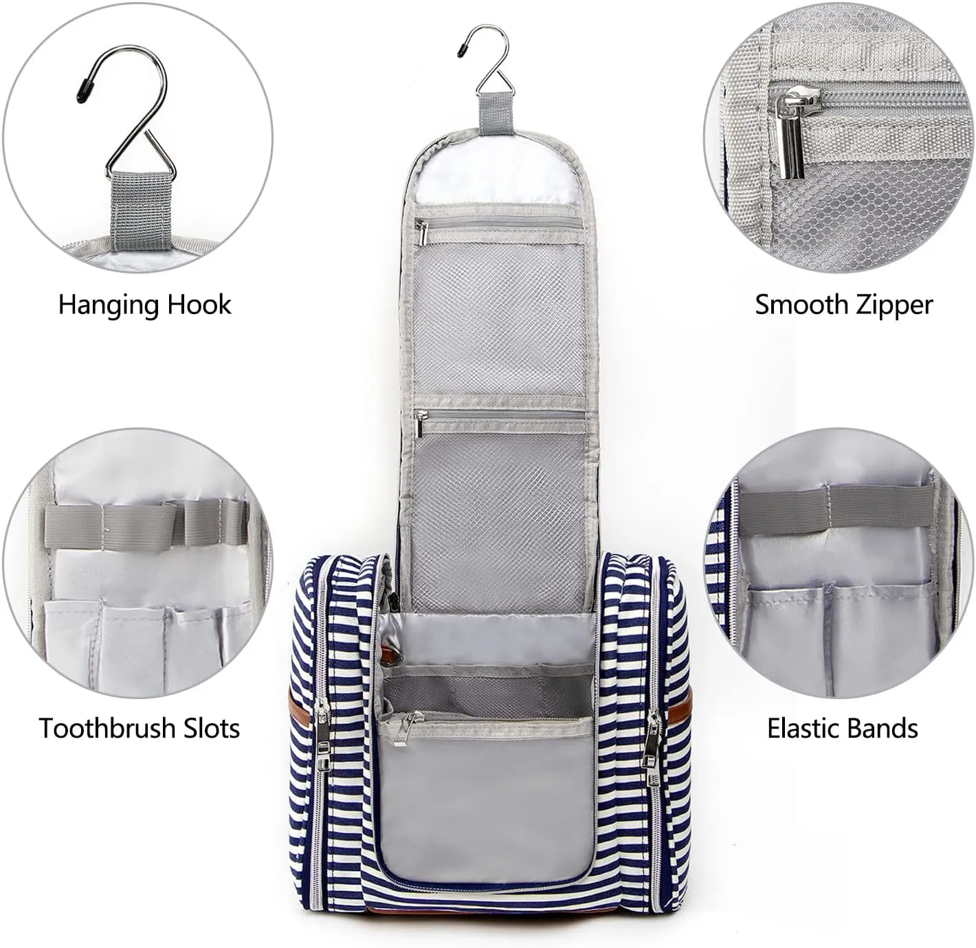 Pearl Angeli Hanging Toiletry Bag for Women,Water Resistant Makeup Organizer,Cosmetic Travel,Large Capacity for Full Sized Container, Navy