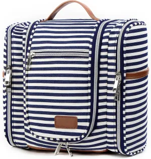 Pearl Angeli Hanging Toiletry Bag for Women,Water Resistant Makeup Organizer,Cosmetic Travel,Large Capacity for Full Sized Container, Navy