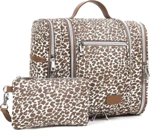 Pearl Angeli Hanging Travel Toiletry Bag for Women,Water Resistant Makeup Organizer,Large Capacity Cosmetic for Full Sized Container Toiletries, Lepoard