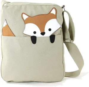 Peeking Fox On Large Canvas Shoudler Crossbody Bag