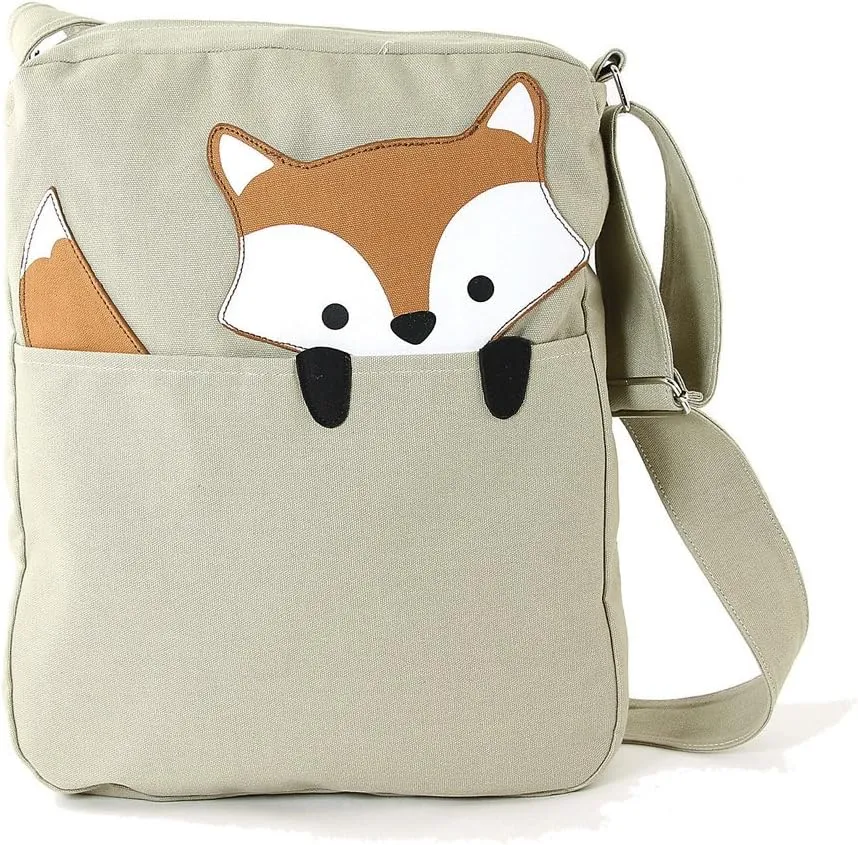 Peeking Fox On Large Canvas Shoudler Crossbody Bag