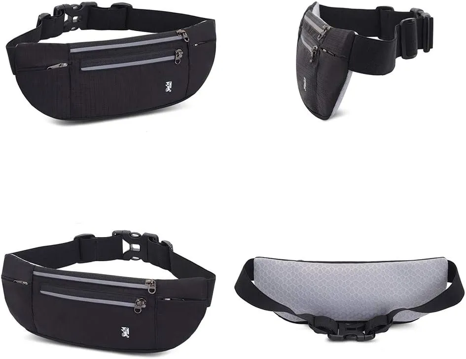 Peicees Fanny Pack with Water Bottle Holder Waist Bag for Men Women Water Resistant Lightweight Reflective Adjustable Running Belt Headphone Bag Travel Pocket for Outdoor Camping Fitness Hiking