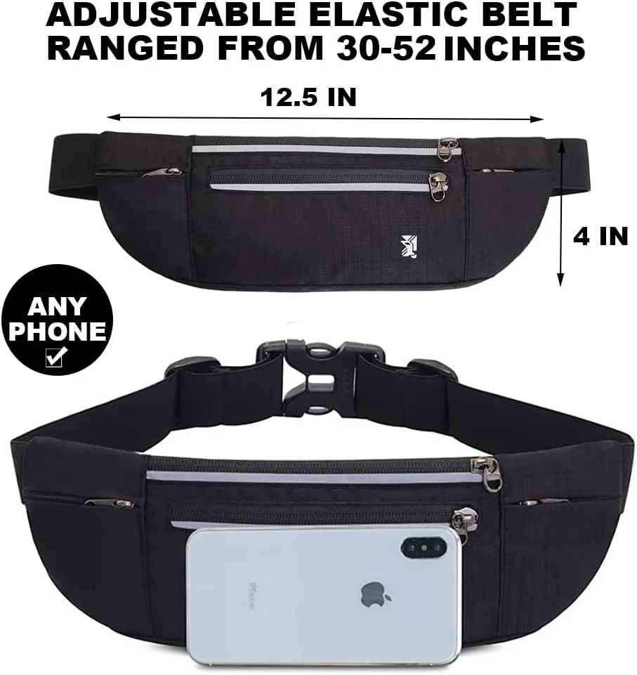 Peicees Fanny Pack with Water Bottle Holder Waist Bag for Men Women Water Resistant Lightweight Reflective Adjustable Running Belt Headphone Bag Travel Pocket for Outdoor Camping Fitness Hiking