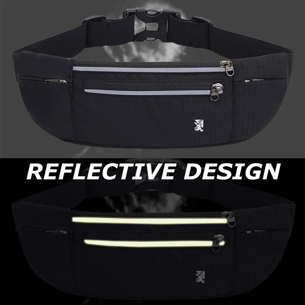 Peicees Fanny Pack with Water Bottle Holder Waist Bag for Men Women Water Resistant Lightweight Reflective Adjustable Running Belt Headphone Bag Travel Pocket for Outdoor Camping Fitness Hiking