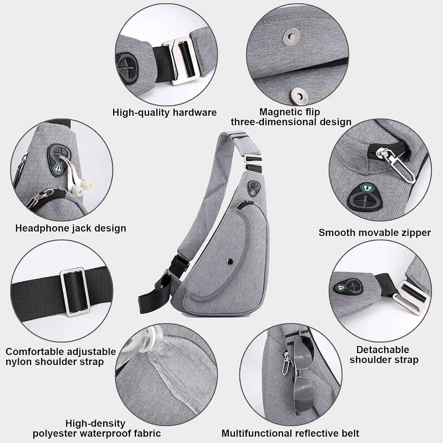 Peicees Sling Bag For Men Women Small Crossbody Backpack Shoulder Bag Man Purse Chest Bag For Hiking Travel