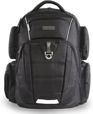 Perry Ellis Men's 9-Pocket Business Professional Laptop Backpack-P350, Black, One Size