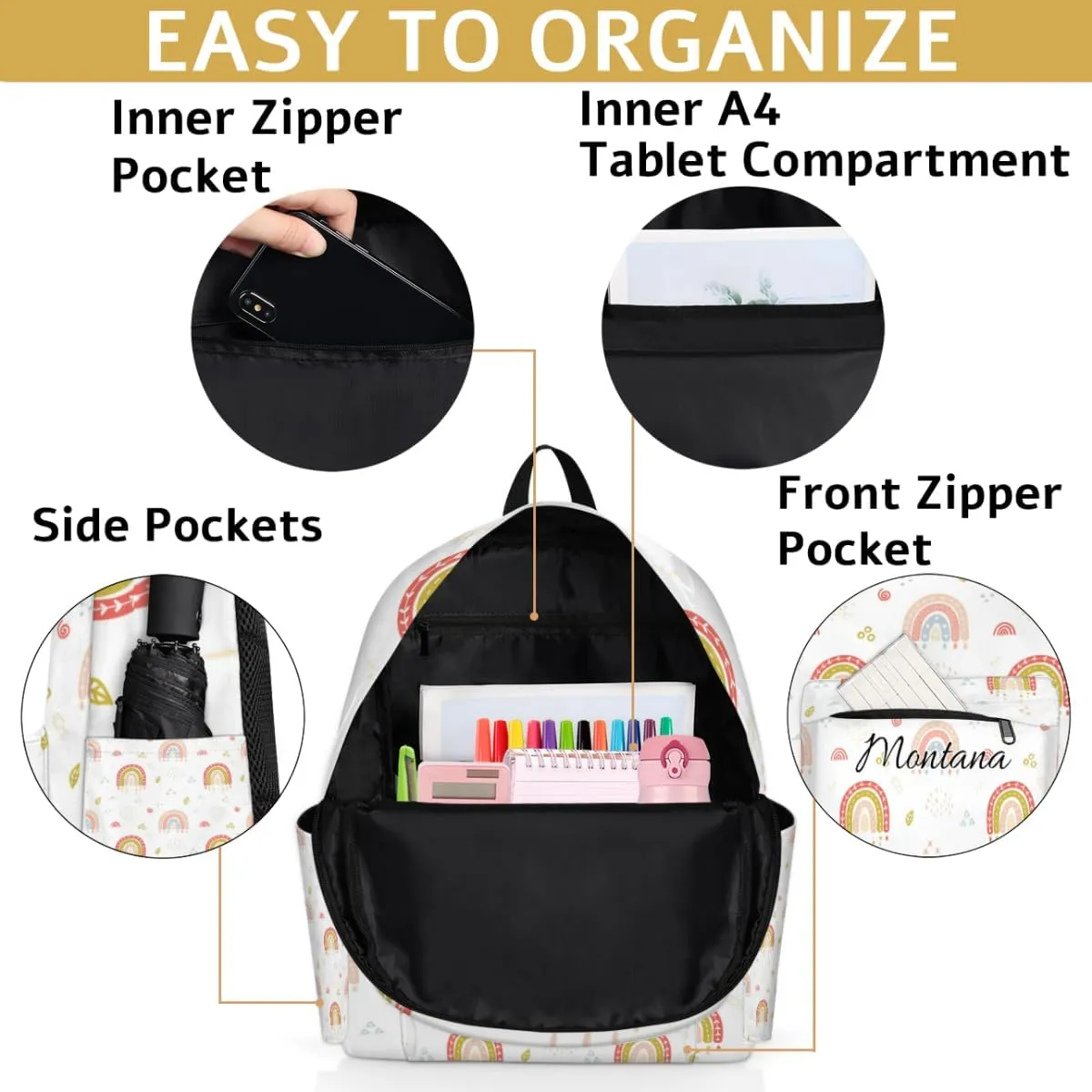 Personalized Girls Backpack for Preschool Elementary Kindergarten Book Bag, Toddler Daycare Travel Bag