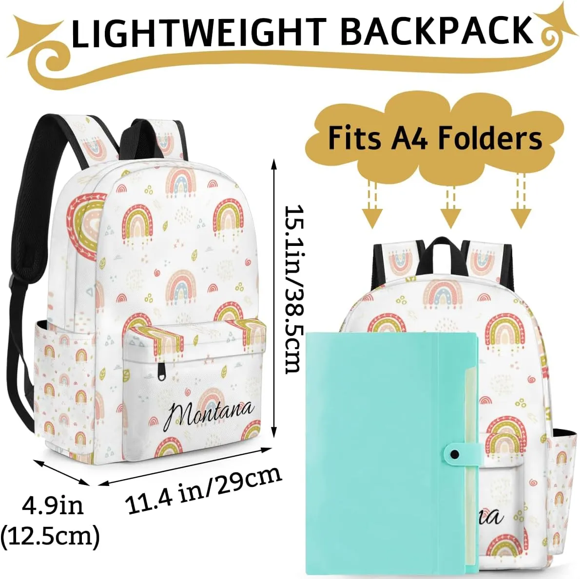 Personalized Girls Backpack for Preschool Elementary Kindergarten Book Bag, Toddler Daycare Travel Bag