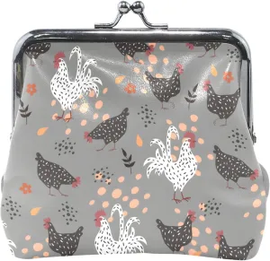 Personalized Hens Gray Cute Coin Purse Pouch Leather Kiss Lock Small Change Purse for Coins