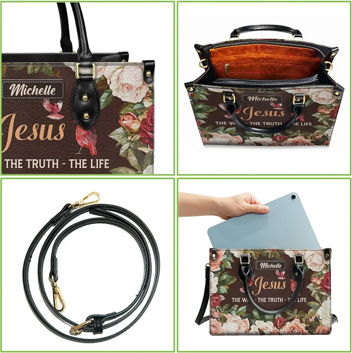 Personalized Leather Handbag for Women, Custom Name Church Bag, Christian Gifts, Mother's Day Gift for God Lovers