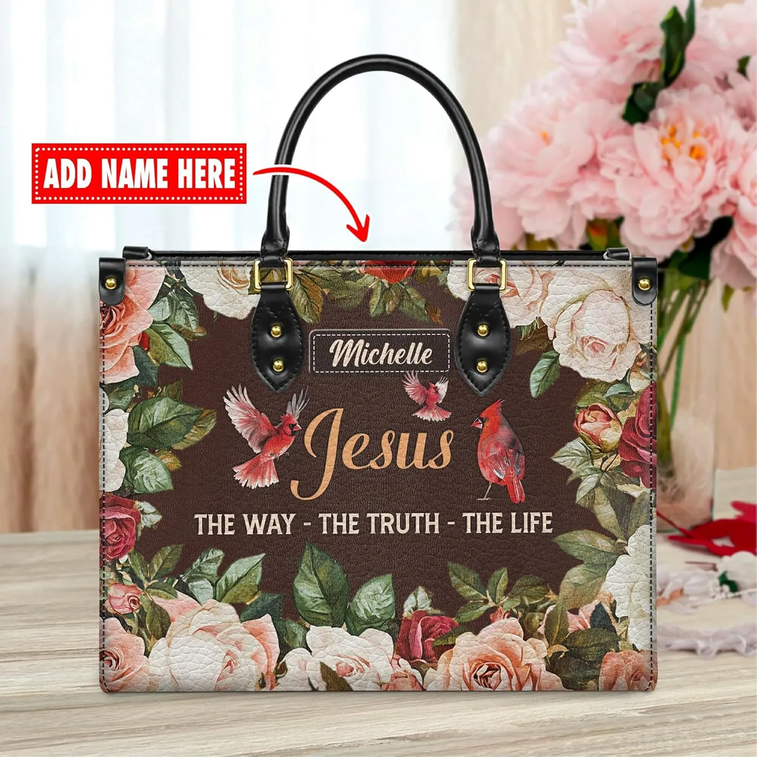 Personalized Leather Handbag for Women, Custom Name Church Bag, Christian Gifts, Mother's Day Gift for God Lovers