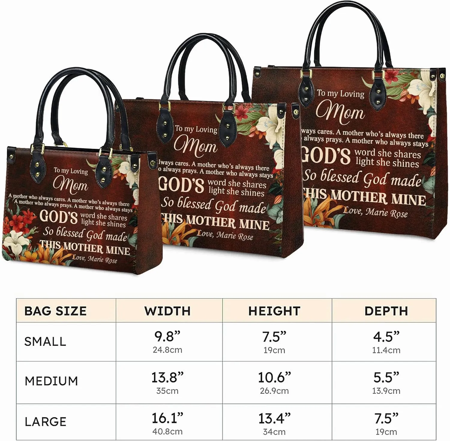 Personalized Leather Handbag for Women – Matching Purse and Wallet Set – Custom Name Church Bags, Mother's Day Gift