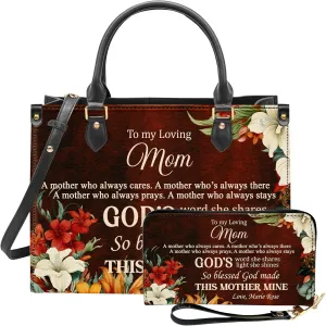 Personalized Leather Handbag for Women – Matching Purse and Wallet Set – Custom Name Church Bags, Mother's Day Gift