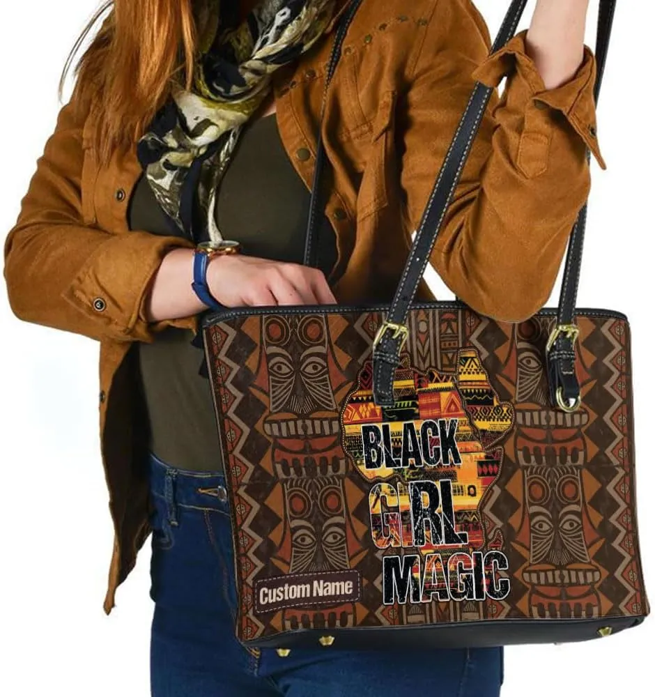 Personalized Leather Tote Bag for Black African Women, Custom Name Handbag, Mother’s Day Birthday & Christmas Gift