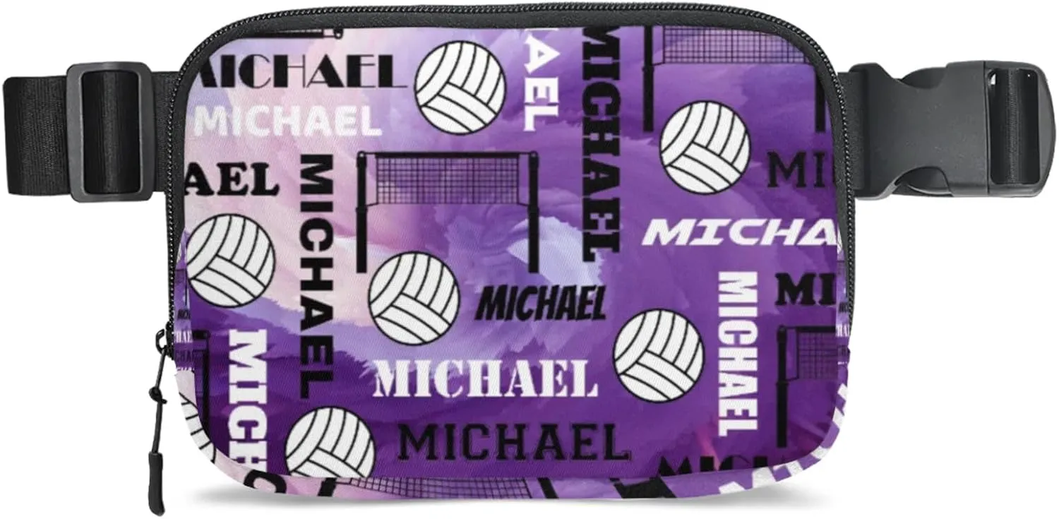 Personalized Volleyball Fanny Pack with Name, Custom Name Waist Packs Crossbody Belt Bag with Adjustable Strap for Sports Travel Workout Running Hiking, Purple