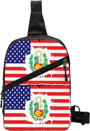 Peruvian Peru American Flag Crossbody Bag Portable Sling Bags Foldable Chest Daypack Reusable Sports Shoulder Backpack Diagonally Casual Rucksack Travel Bag