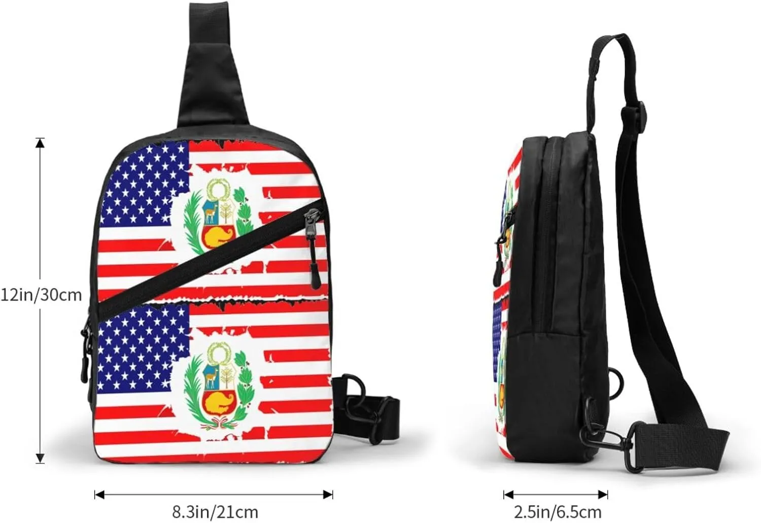 Peruvian Peru American Flag Crossbody Bag Portable Sling Bags Foldable Chest Daypack Reusable Sports Shoulder Backpack Diagonally Casual Rucksack Travel Bag