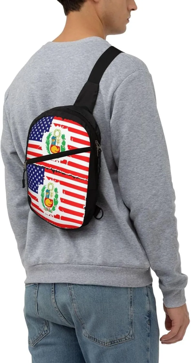 Peruvian Peru American Flag Crossbody Bag Portable Sling Bags Foldable Chest Daypack Reusable Sports Shoulder Backpack Diagonally Casual Rucksack Travel Bag