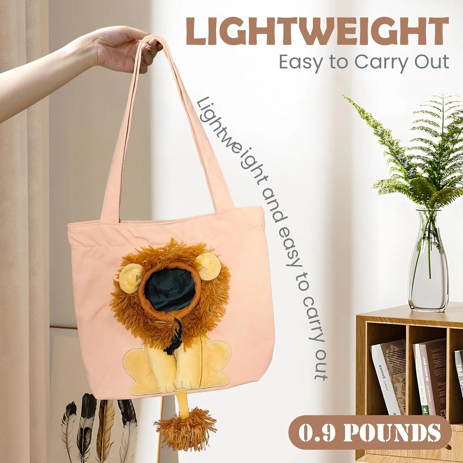 Pet Canvas Shoulder Carrying Bag, Cute Lion Shaped Cat Carrier, M Size Portable Kitten & Puppy Tote, Cozy Carriers for Small Dogs, Cats, and Pets, Handbag for Outdoor, Shopping, and Camping