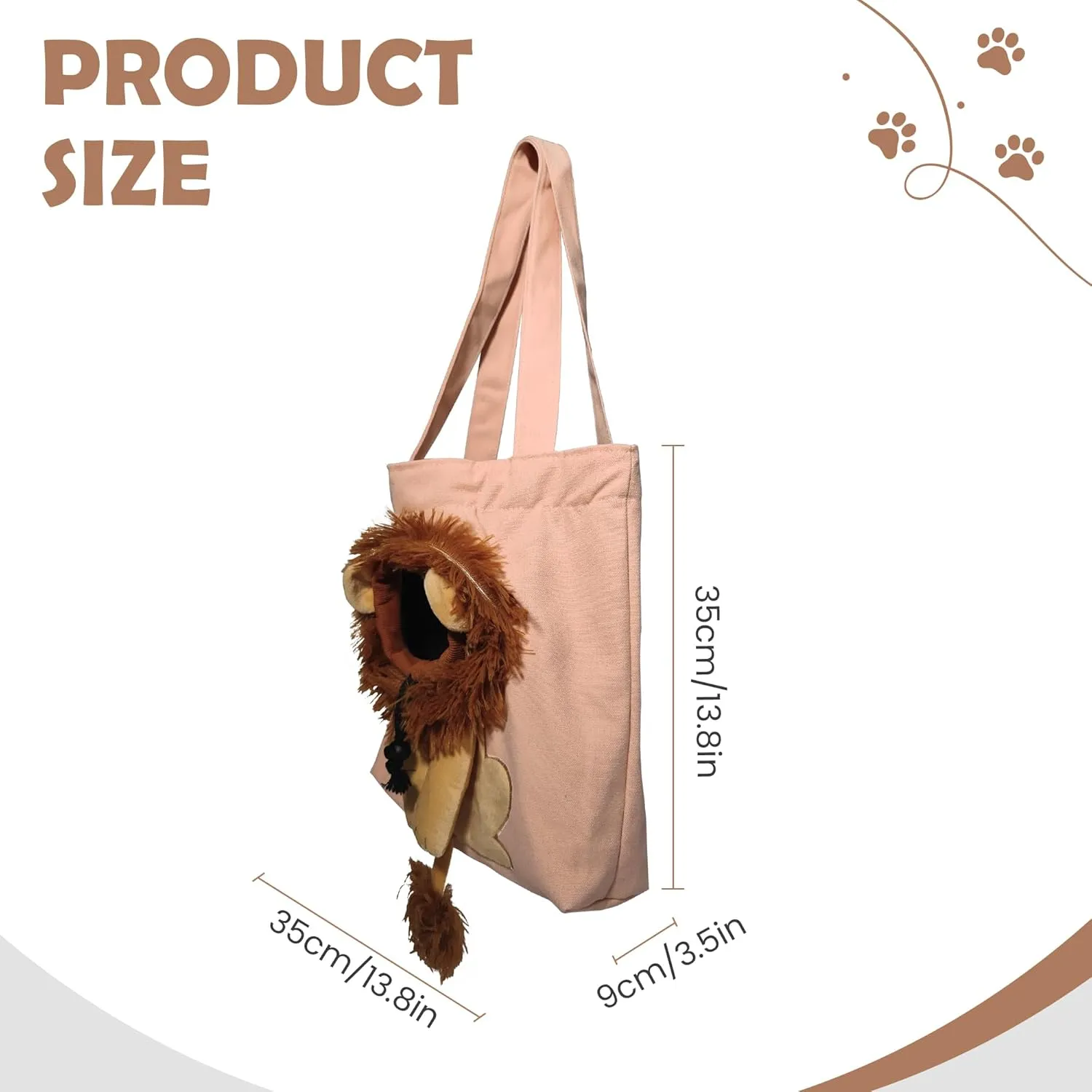 Pet Canvas Shoulder Carrying Bag, Cute Lion Shaped Cat Carrier, M Size Portable Kitten & Puppy Tote, Cozy Carriers for Small Dogs, Cats, and Pets, Handbag for Outdoor, Shopping, and Camping