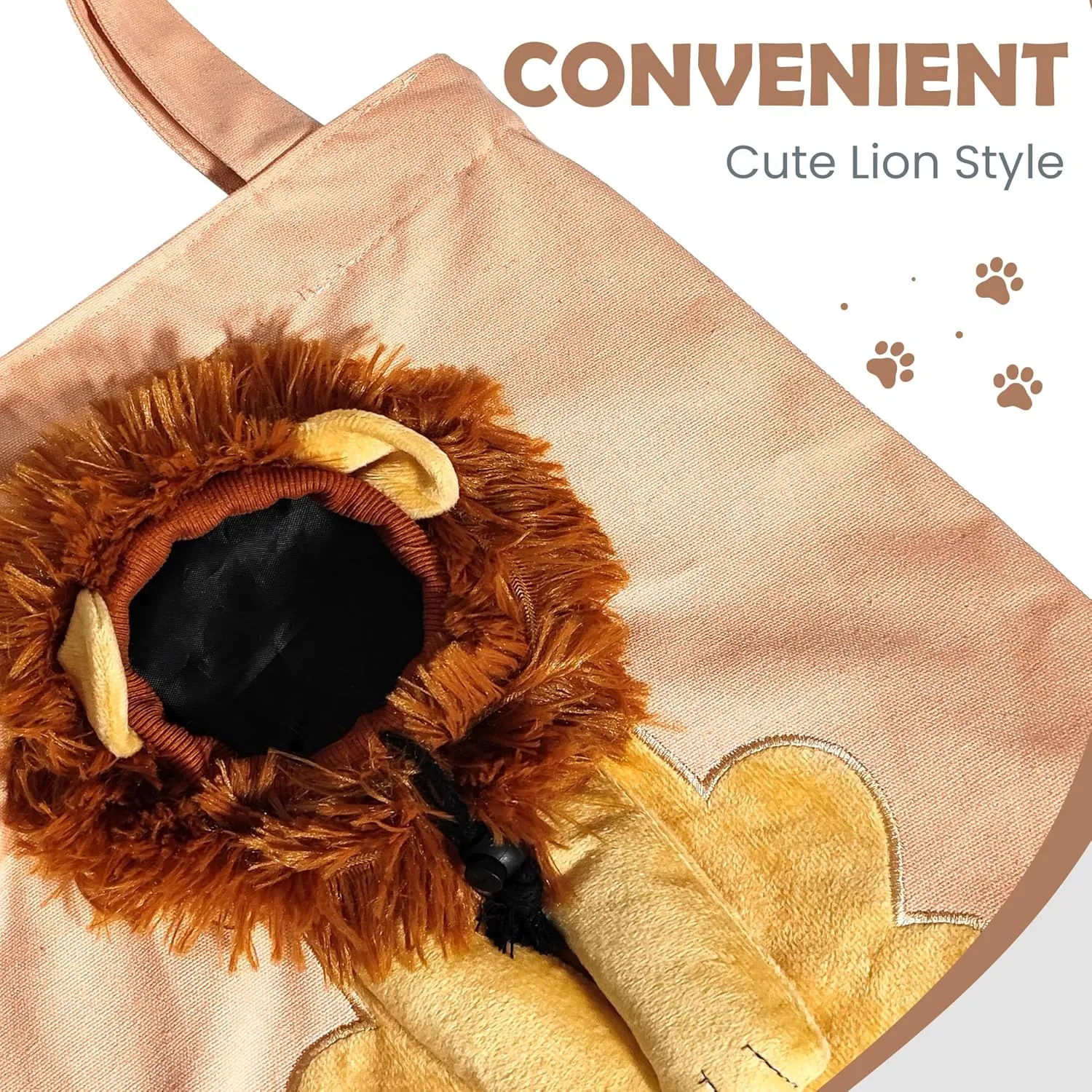 Pet Canvas Shoulder Carrying Bag, Cute Lion Shaped Cat Carrier, M Size Portable Kitten & Puppy Tote, Cozy Carriers for Small Dogs, Cats, and Pets, Handbag for Outdoor, Shopping, and Camping