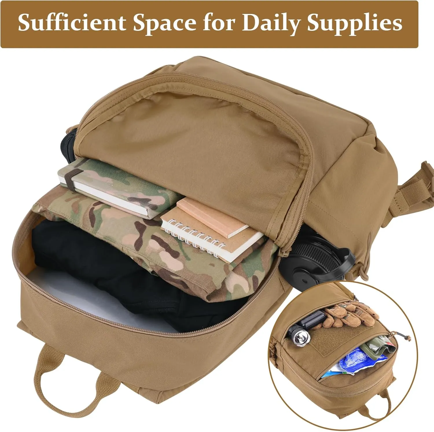 PETAC GEAR 14L Daypack Outdoor EDC Backpack Lightweight Tactical Range Pack Travel Hiking waterproof Daypacks (CB)