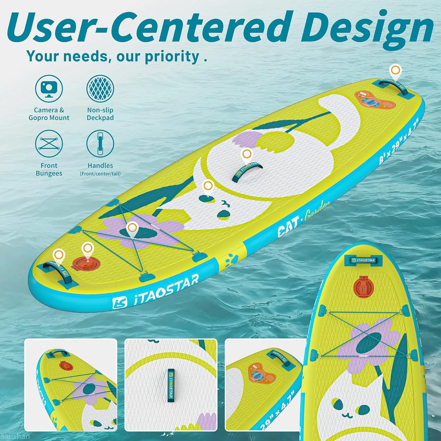 Pets 8'×29" / 11'×35" / 11'6"×34" Inflatable Paddle Board, One-Stop Premium SUP Accessories, Extra Wide Paddle Board for More Balance, Tailored Fins for More Fun