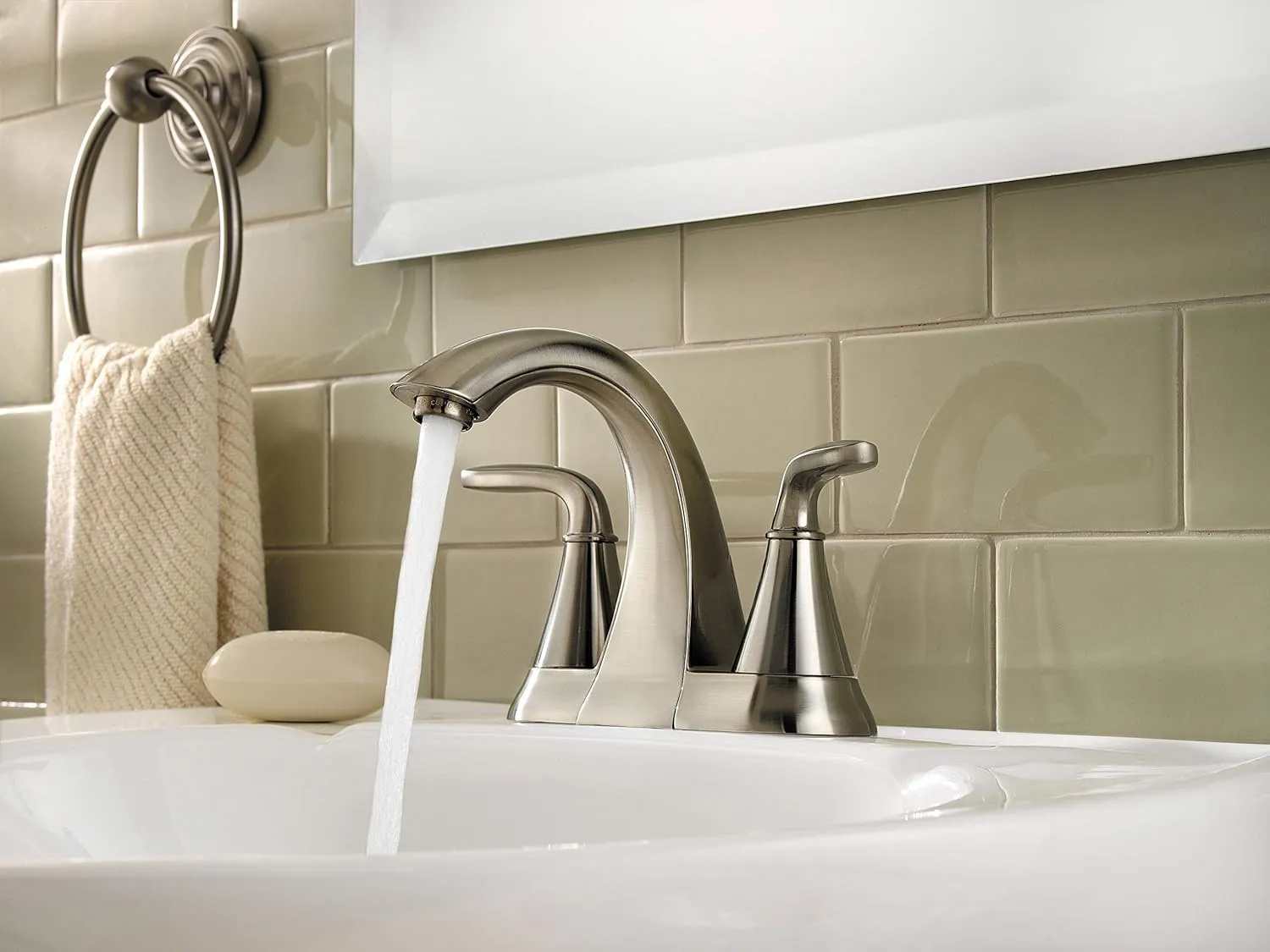 Pfister Pasadena Bathroom Sink Faucet, 4-Inch Centerset, 2-Handle, 3-Hole, Brushed Nickel Finish, LF048PDKK