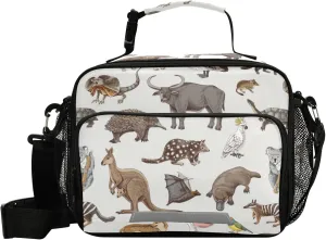 Pfrewn Koala Lizard Fox Lunch Box Kids School Students Australian Animals Insulated Lunch Bag with Shoulder Strap for Office Adults Reusable Cooler Bags Lunch Tote