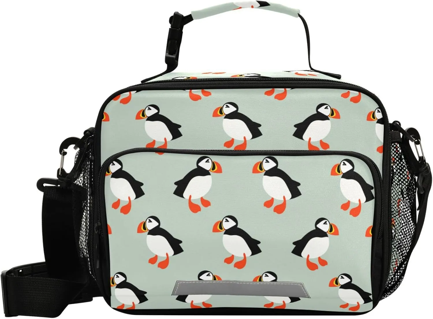 Pfrewn Lunch Bag for Women Men Puffin Seabird Mint Ice Insulated Lunch Box Tote Large Cooler Bag for Office Picnic 11x4.3x9inch