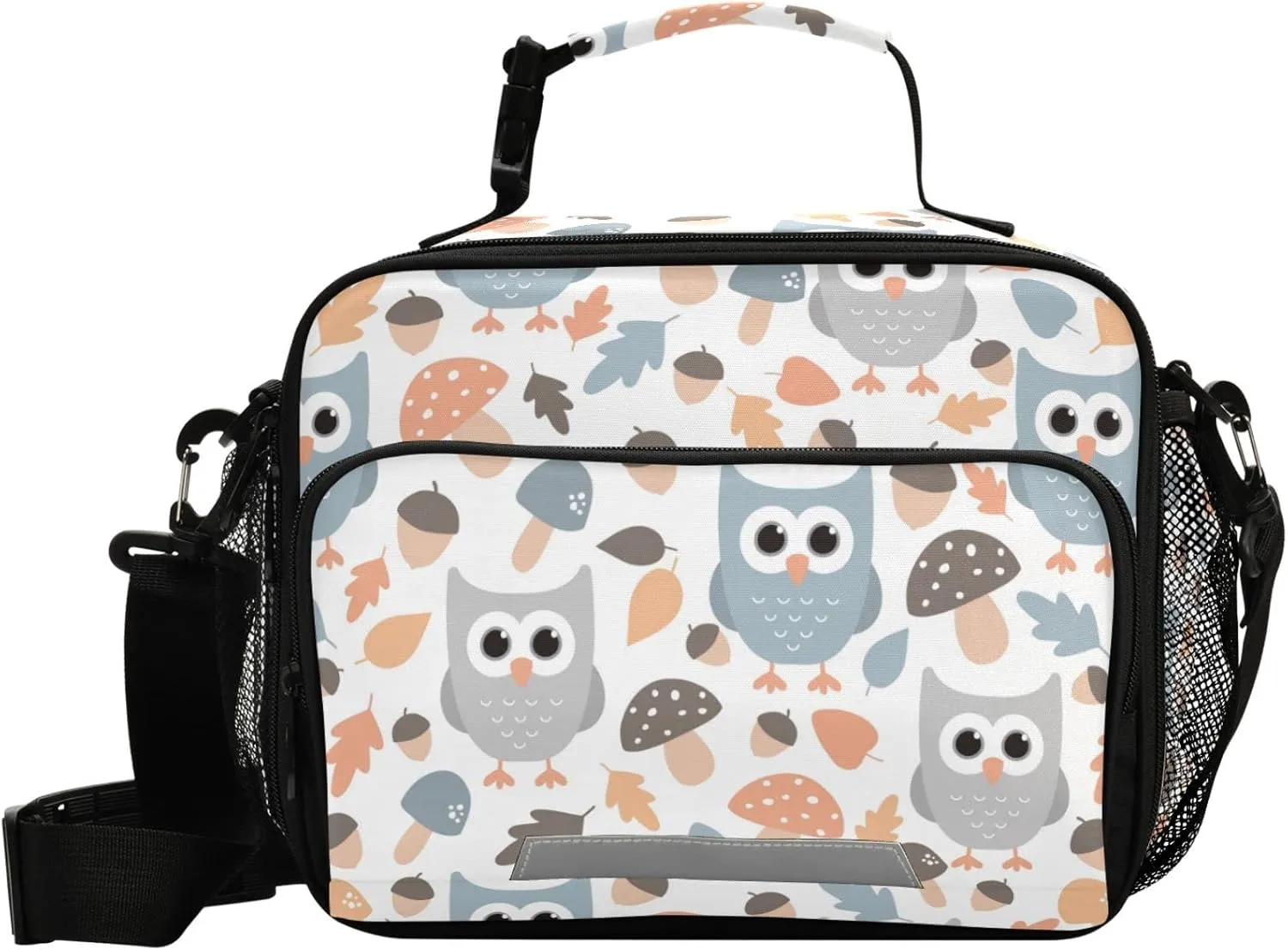 Pfrewn Lunch Box for Kids School Students Autumn Owls Mushrooms Acorns Leaves Insulated Lunch Bag with Shoulder Strap for Office Adults Reusable Cooler Bags Lunch Tote for Girls Boys Teens