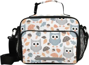 Pfrewn Lunch Box for Kids School Students Autumn Owls Mushrooms Acorns Leaves Insulated Lunch Bag with Shoulder Strap for Office Adults Reusable Cooler Bags Lunch Tote for Girls Boys Teens
