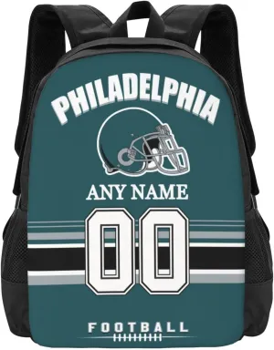 Philadelphia Backpack Custom Football Sport Backpacks, Customized Personalized Name And Number Backpack Travel Bag Gifts For Fans Men Women 17in