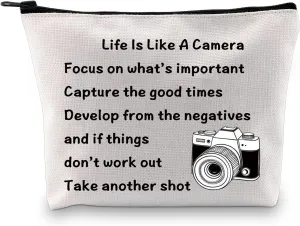 Photographer Makeup Bag Life is Like a Camera Photography Gifts Inspirational Gifts for Camera Lovers(Photographer)
