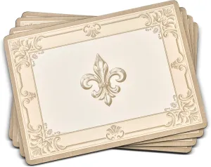 Pimpernel FDC-Fleur de LYS Placemats Set of 4 - Decorative Cork placemats with Elegant Motif & Protective Finish, Ideal for Everyday Meals, Special Occasions, or Stylish Table Decoration