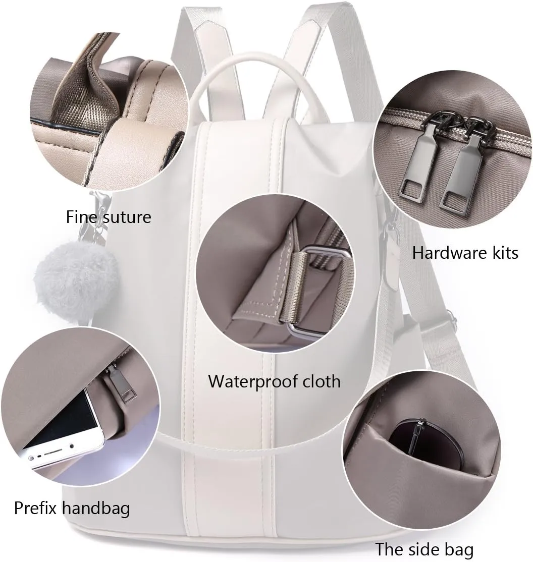 PINCNEL Women Khaki Medium Backpack Purse Waterproof Nylon Anti-theft Rucksack Lightweight Shoulder Bag