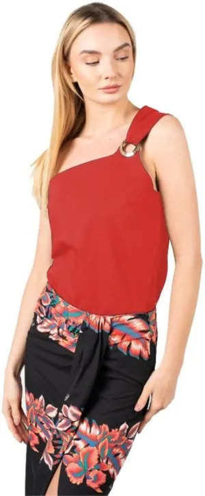 Pinko Chic Asymmetric Cotton Top with Logo Women's Detail