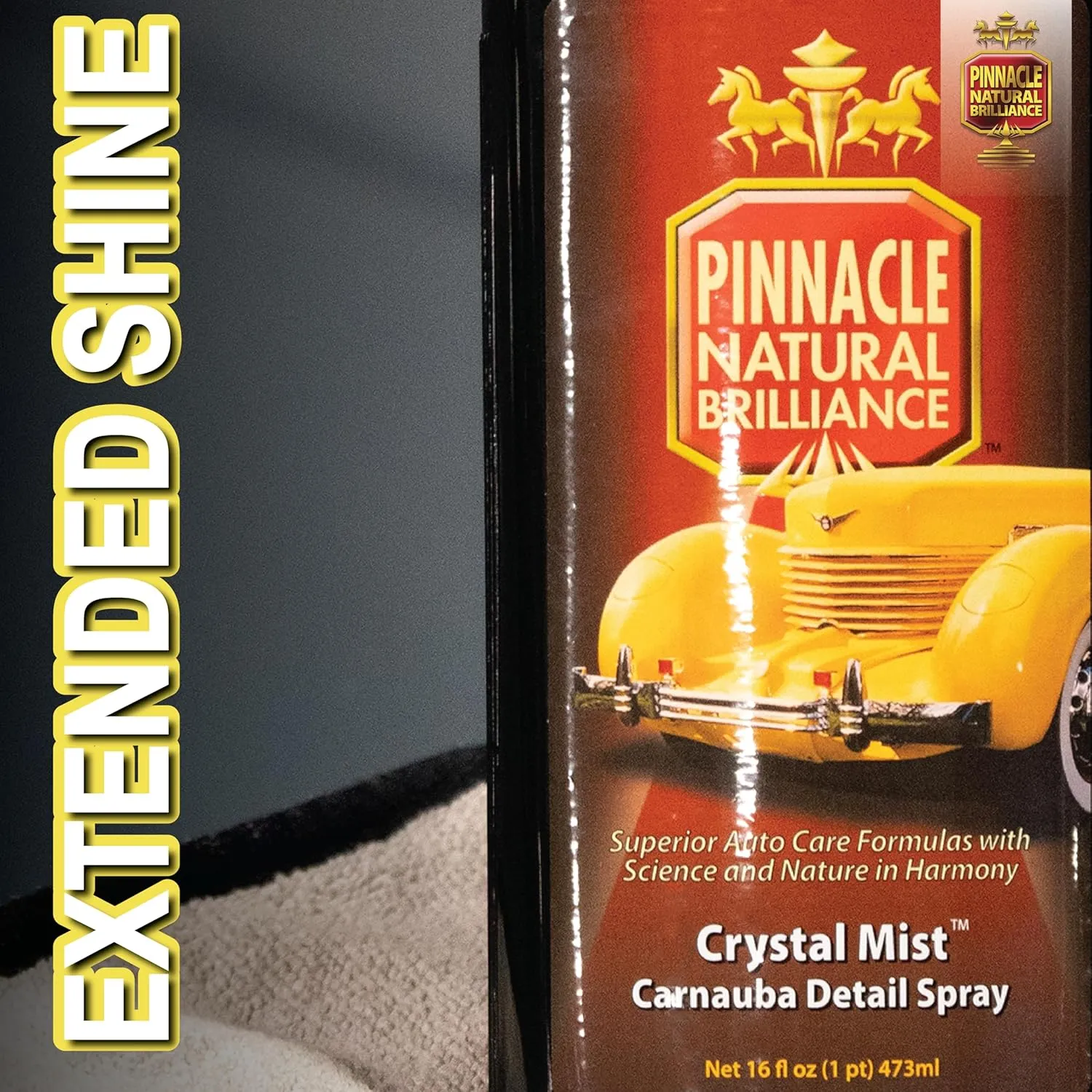 Pinnacle Natural Brilliance Crystal Mist Detail Spray | Carnauba Wax-Based Formula for Shine & Protection | Extends Existing Wax Shine | Spray Bottle & Refill Combo | PIN-370-COMBO | 16oz & 128oz