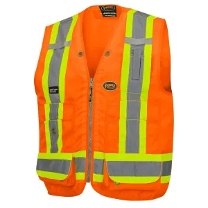 Pioneer Surveyor Safety Vest for Men – Hi Vis Reflective Neon –Woven 150D, 19 Pockets, Zipper, Cooling Mesh Vents – Orange or Yellow/Green