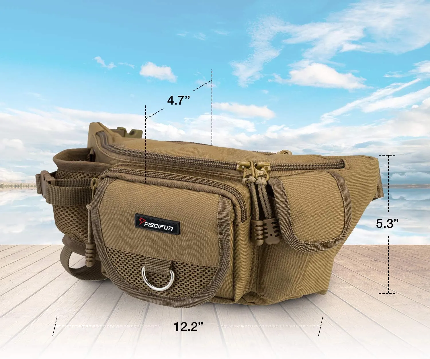 Piscifun Fishing Tackle Bag with Adjustable Waist Strap, Portable Multi-function Fanny Fishing Storage Pack, Water-Resistant Outdoor Fly Fishing Bag, Multiple Colors Available Small Fishing Bag